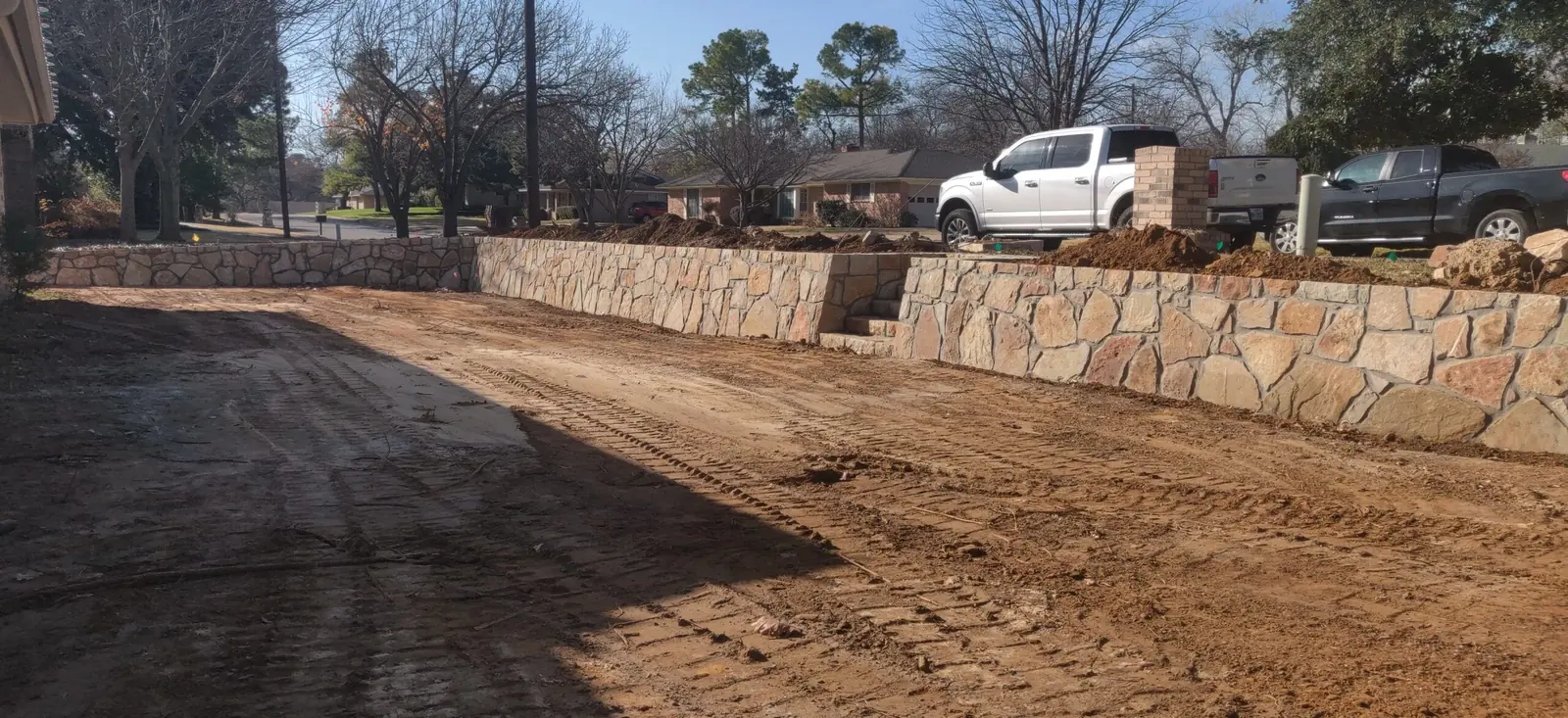 retaining-wall-bedford12 installed Milsap stone retaining wall and stairs