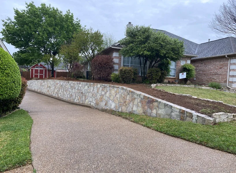 Cross Tie Retaining Wall Replacement with Milsap Stone in Bedford Texas Cross Tie Retaining Wall Replacement with Milsap Stone in Bedford Texas