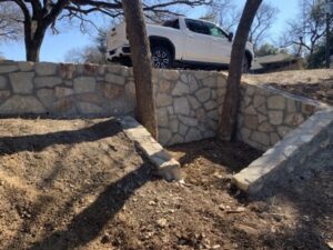 Replaced old crosstie wall with new milsap stone wall in Fort Worth 2